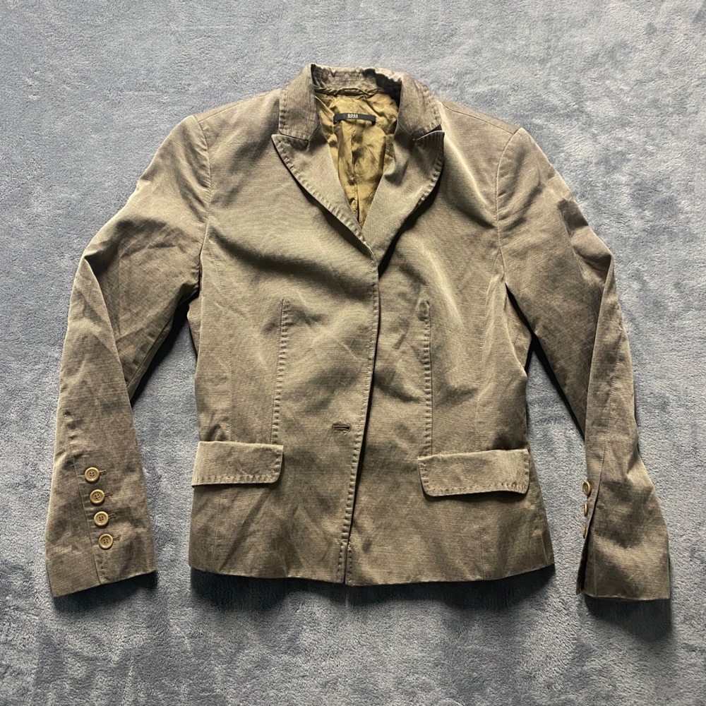 Hugo Boss Blazer Jacket Womens US 8 Juljane Olive Green Cotton Silk Ribbed